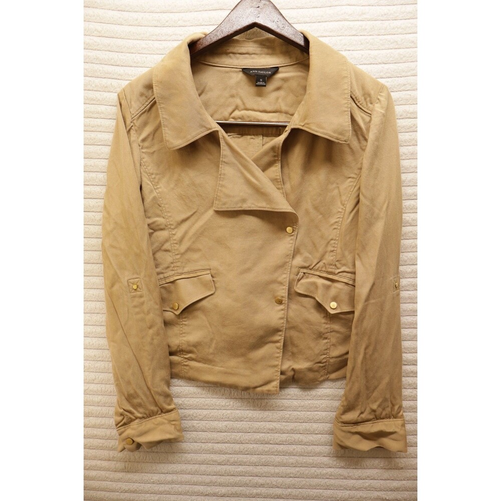 Ann Taylor Trench Coat Double-Breasted Tan Beige Brown Cropped Jacket Size S